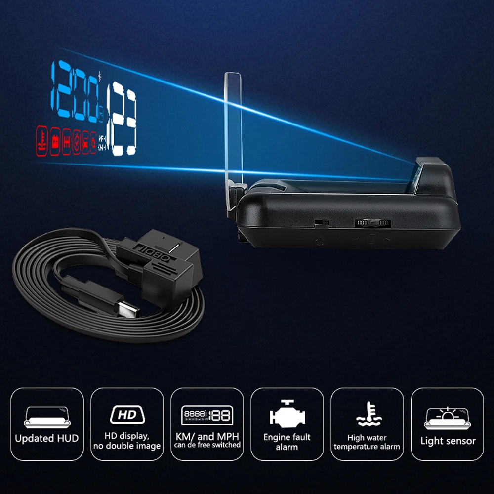 Display Digital OBD2 C500/T900 HUD Velocidade Temperatura Água RPM - Imagem 3