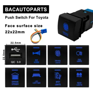 interruptor botão led azul 12v toyota